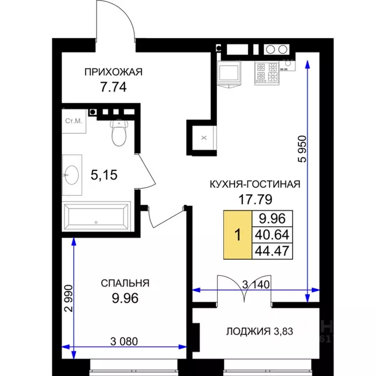 1-к кв. Калининградская область, Гурьевск Включи жилой комплекс (44.47 ... - Фото 0