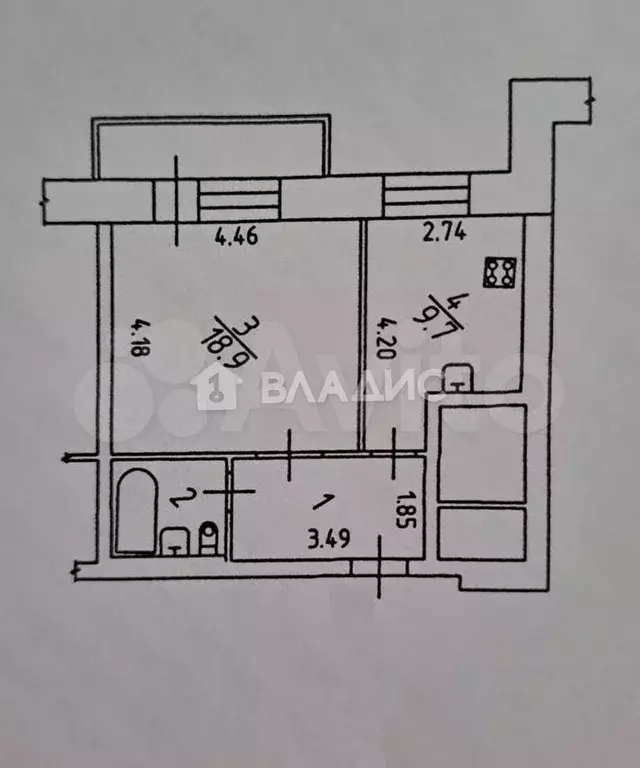 1-к. квартира, 38,8 м, 1/9 эт. - Фото 0