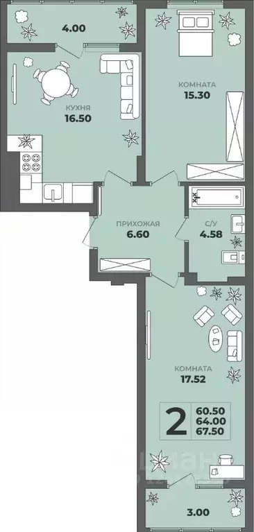 2-к кв. Калининградская область, Калининград ул. Генерала Толстикова, ... - Фото 1