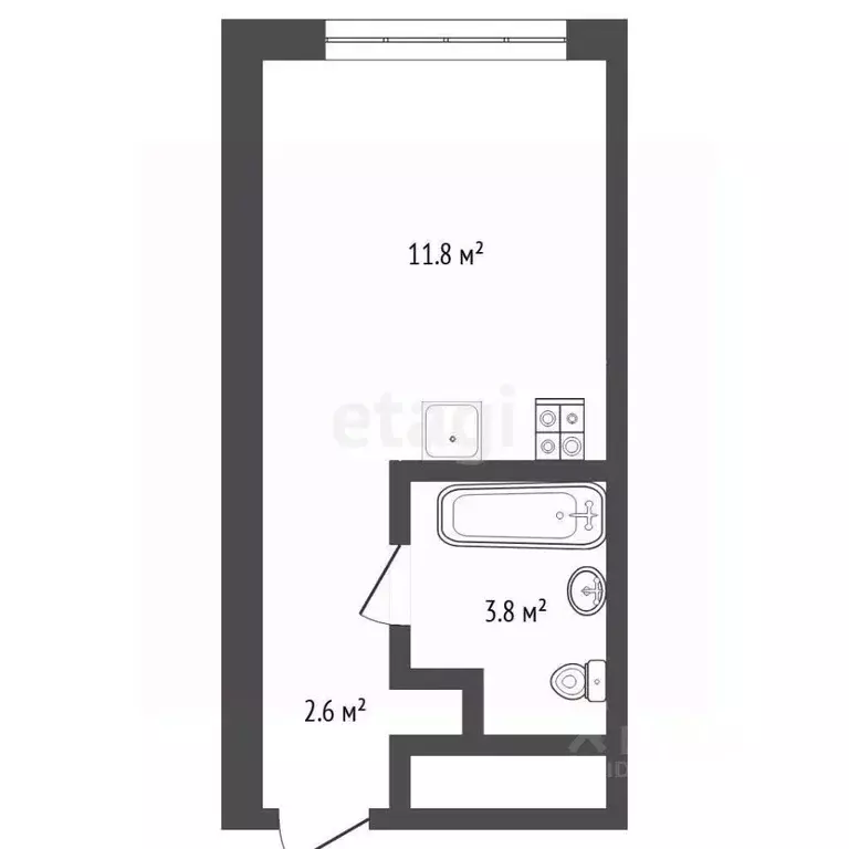 Студия Тюменская область, Тюмень ул. Краснооктябрьская, 4Ак2 (18.2 м) - Фото 2