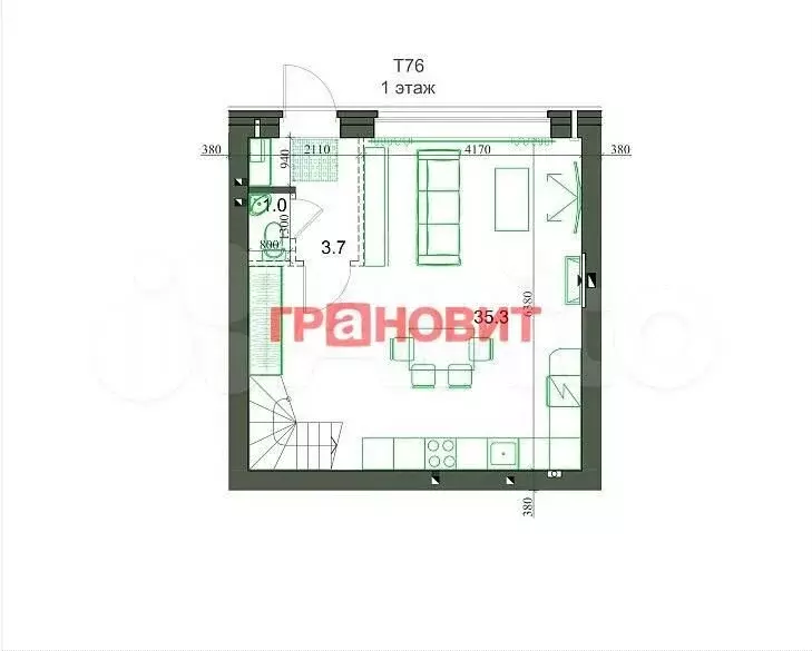 2-к. квартира, 76,5 м, 2/2 эт. - Фото 0