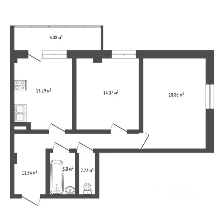 2-к кв. Тюменская область, Тюмень Таврическая ул., 9к2 (64.0 м) - Фото 2