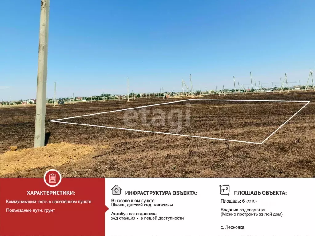 Участок в Крым, Сакский район, с. Лесновка  (6.0 сот.) - Фото 1