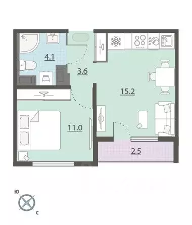 1-к кв. Свердловская область, Екатеринбург Широкая Речка мкр, Меридиан ... - Фото 2