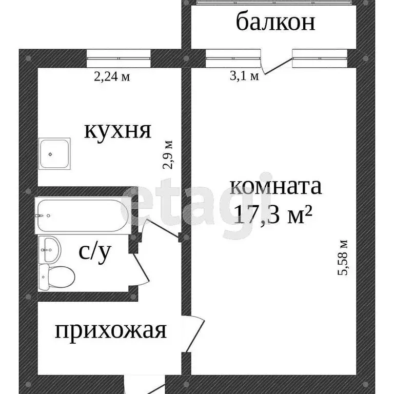 1-комнатная квартира: Златоуст, проспект 30-летия Победы, 13 (30.6 м) - Фото 1