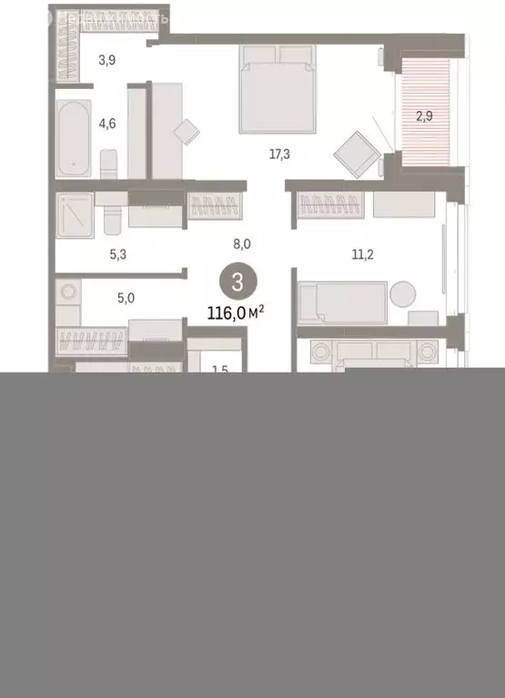 3-комнатная квартира: Тюмень, жилой комплекс На Минской (116 м) - Фото 1
