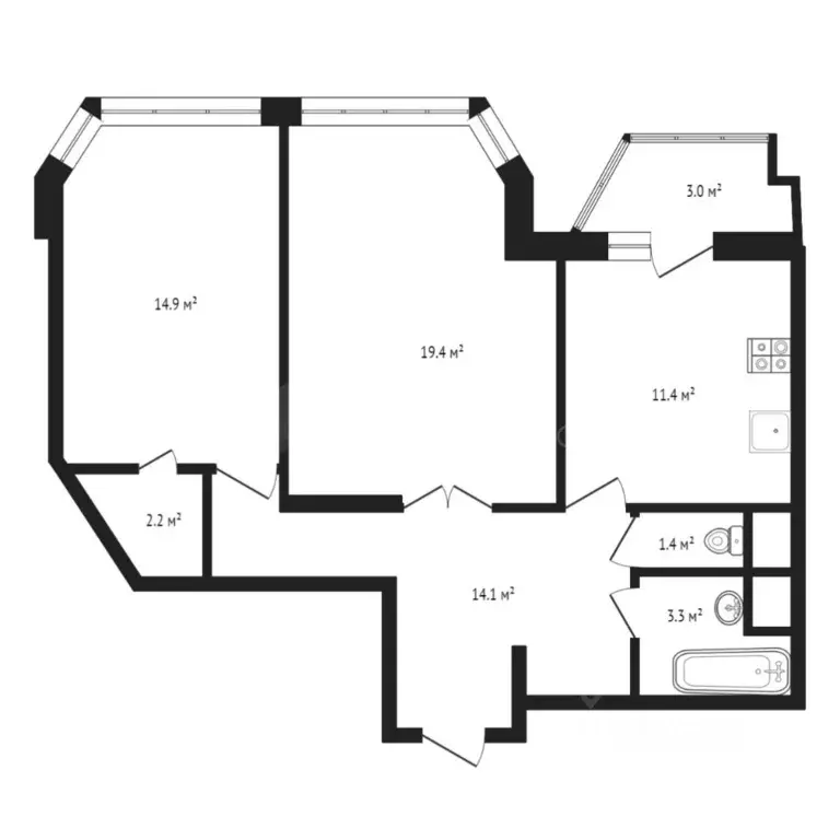 2-к кв. Тюменская область, Тюмень Первомайская ул., 50 (67.0 м) - Фото 2