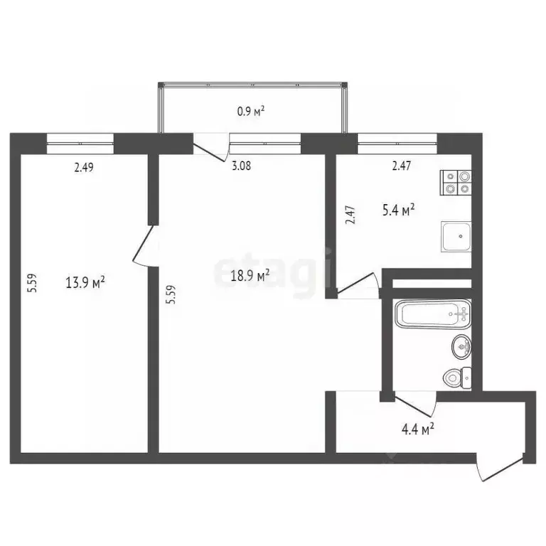 2-к кв. Псковская область, Псков Ольгинская наб., 11А (45.4 м) - Фото 1