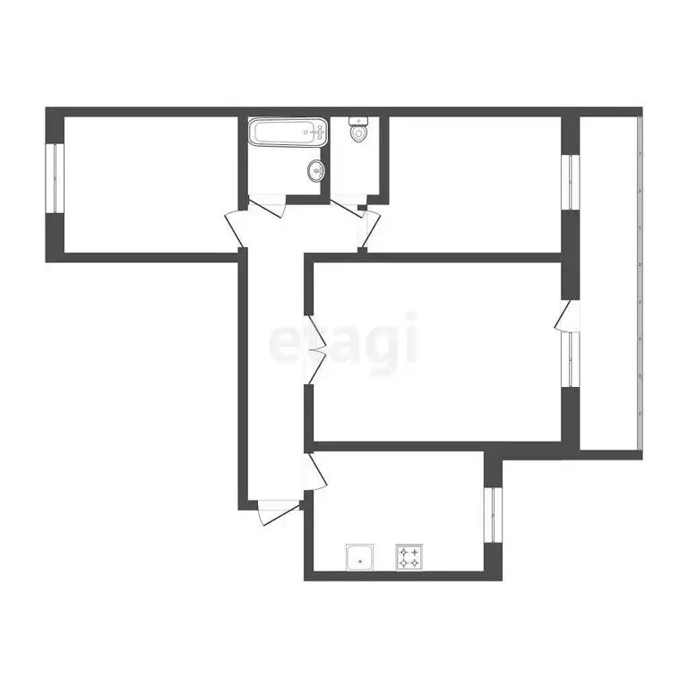 3-комнатная квартира: Тюмень, улица Белинского, 1А (63.7 м) - Фото 0