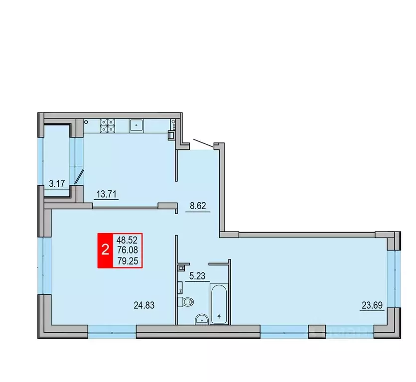 2-к кв. Тверская область, Тверь Петербургское ш. (79.25 м) - Фото 1