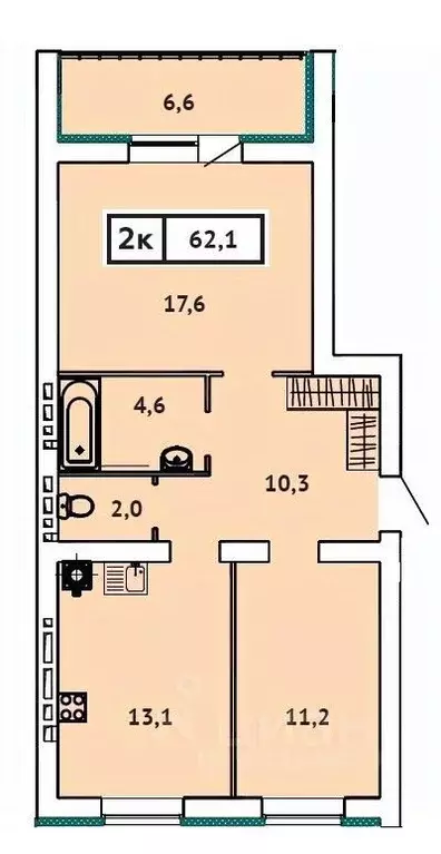 2-к кв. Ивановская область, Иваново ул. 2-я Чайковского, 40 (62.1 м) - Фото 1