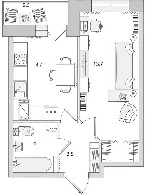 1-к кв. Санкт-Петербург ул. Русановская, 18к6 (35.7 м) - Фото 2