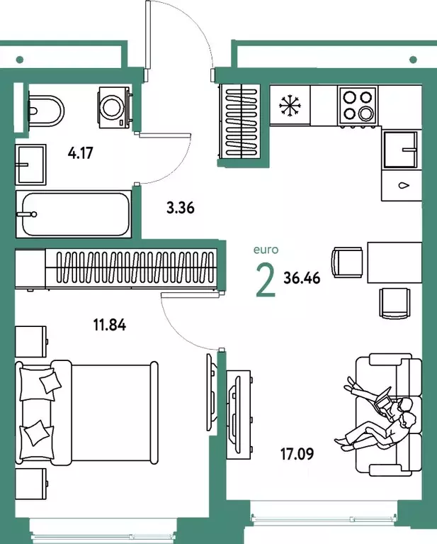 2-к кв. Тюменская область, Тюмень ул. Мельникайте, 42к1 (36.46 м) - Фото 1