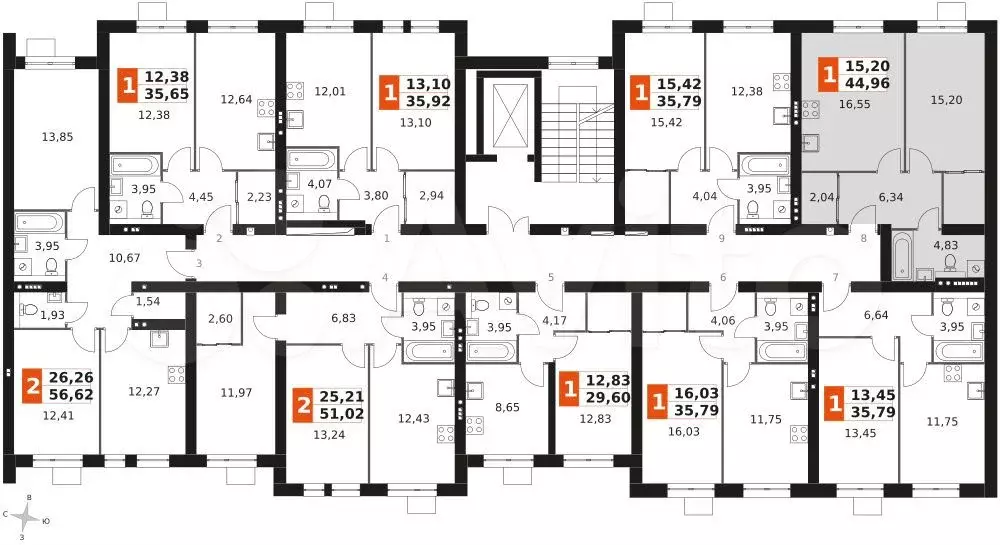 1-к. квартира, 45 м, 2/3 эт. - Фото 1