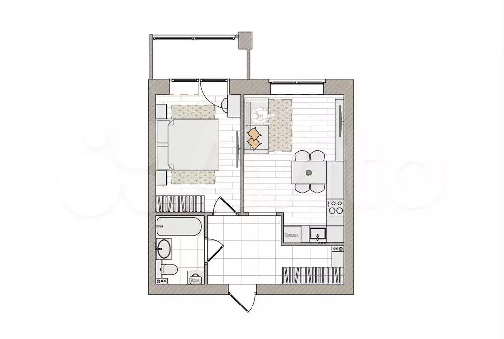 2-к. квартира, 45 м, 6/6 эт. - Фото 0