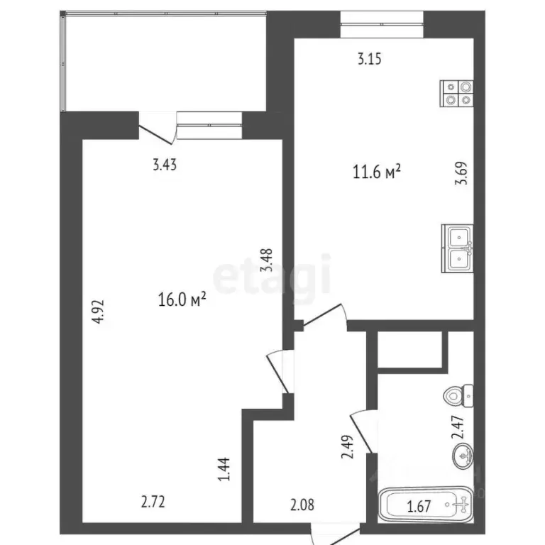 1-к кв. Тюменская область, Тюмень ул. Фармана Салманова, 4 (35.9 м) - Фото 2