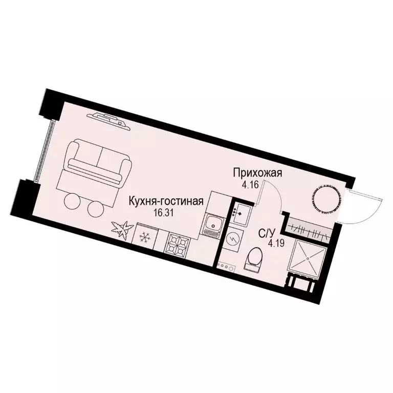 Студия Санкт-Петербург ул. Профессора Попова, 38 (24.66 м) - Фото 1