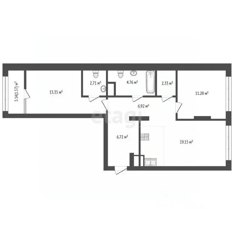 2-к кв. Тюменская область, Тюмень ул. 50 лет Октября, 57Бк2 (68.1 м) - Фото 1