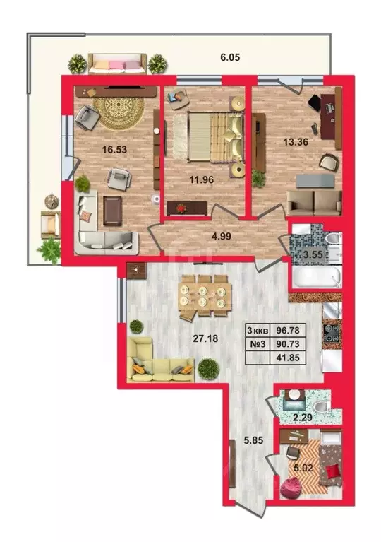 3-к кв. Санкт-Петербург Поселок Лисий НОС, ул. Ивановская, 10 (96.78 ... - Фото 2