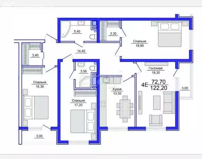 4-комнатная квартира: Махачкала, улица Азизова, 76 (122 м) - Фото 1