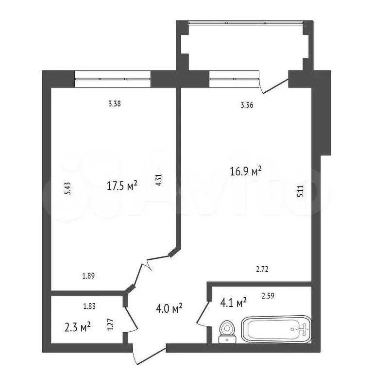 1-к. квартира, 44,8 м, 2/3 эт. - Фото 0