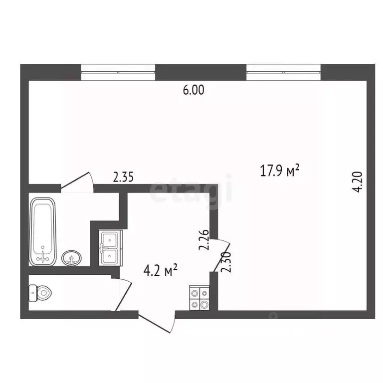 1-к кв. Челябинская область, Челябинск ул. 50-летия ВЛКСМ, 6 (24.8 м) - Фото 2