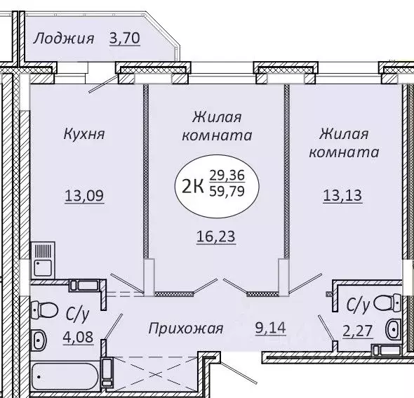 2-к кв. Новосибирская область, Новосибирск 2-я Воинская ул., 51 (59.79 ... - Фото 1