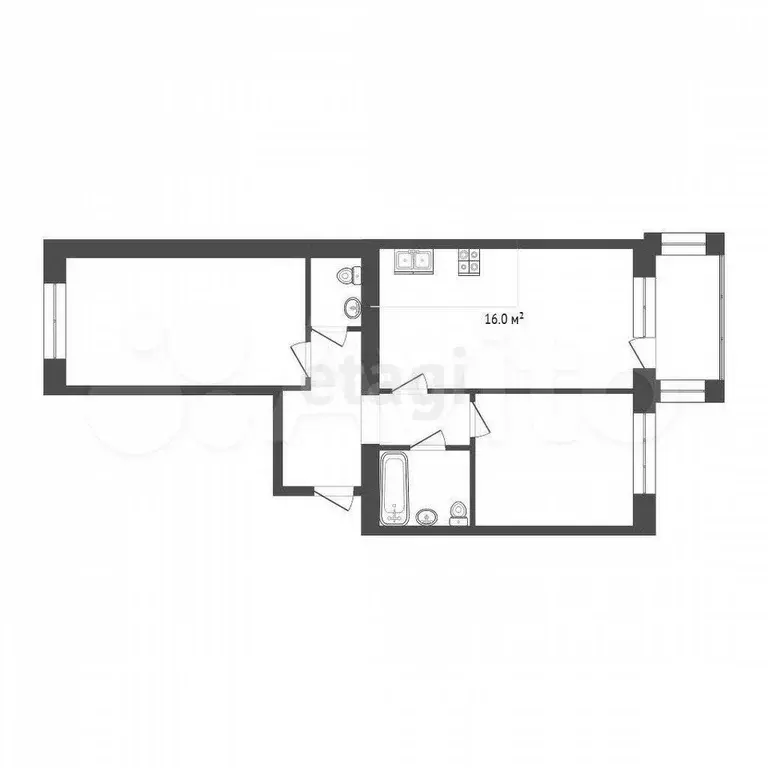 2-к. квартира, 59 м, 3/4 эт. - Фото 0