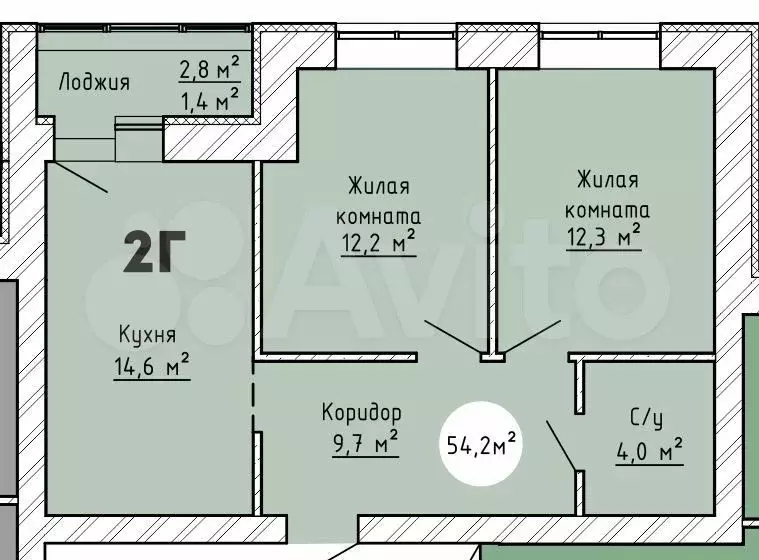 2-к. квартира, 54,2 м, 1/9 эт. - Фото 1