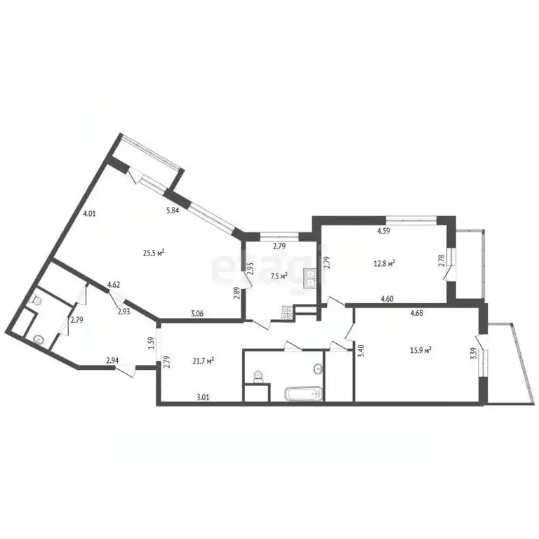 3-к кв. Санкт-Петербург ул. Одоевского, 28 (93.4 м) - Фото 2