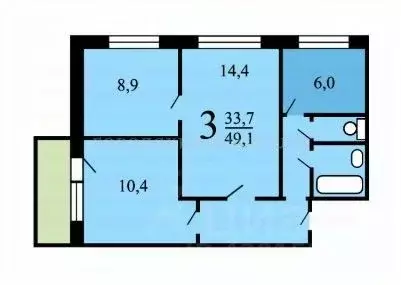 3-к кв. Московская область, Химки Юбилейный просп., 82 (49.2 м) - Фото 2