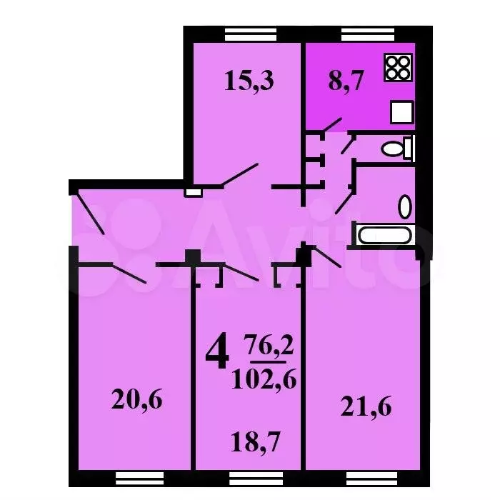 Комната 18,7 м в 4-к., 5/5 эт. - Фото 1