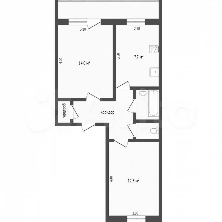 2-к. квартира, 44,6 м, 1/3 эт. - Фото 0