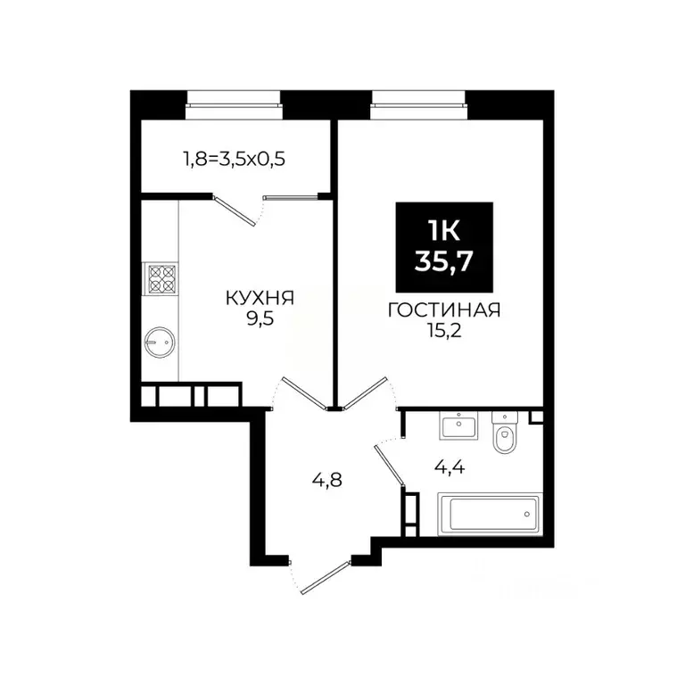 1-к кв. Ставропольский край, Ставрополь ул. Южный обход, 65к1 (35.7 м) - Фото 0