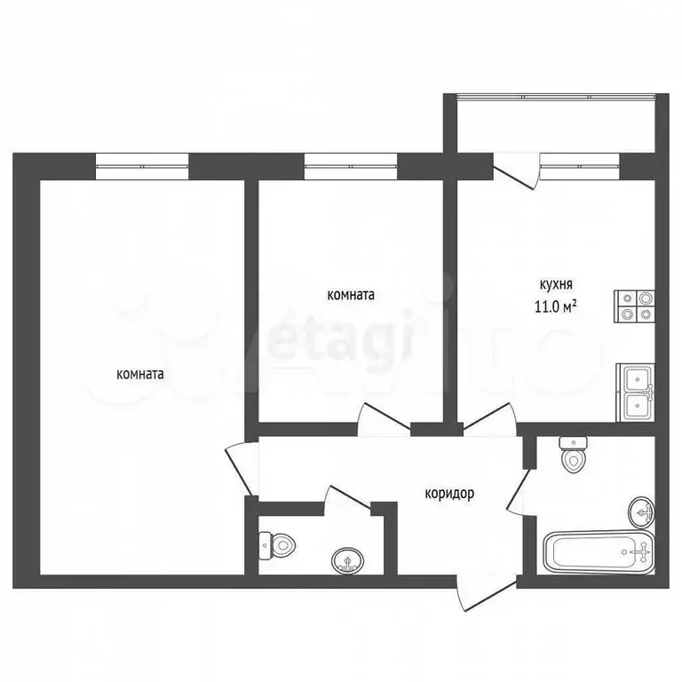 2-к. квартира, 57,5 м, 8/24 эт. - Фото 0