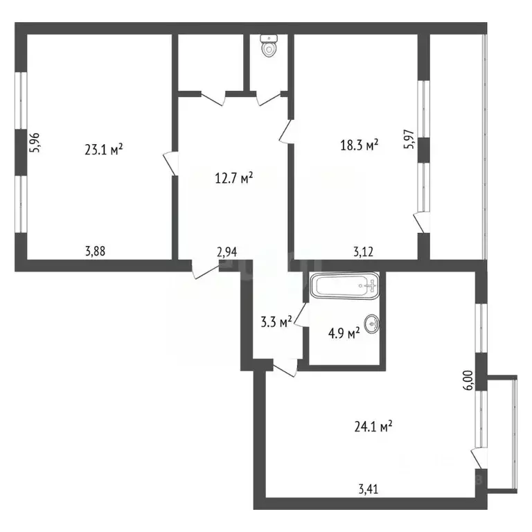 3-к кв. Амурская область, Благовещенск Амурская ул., 34 (90.6 м) - Фото 2