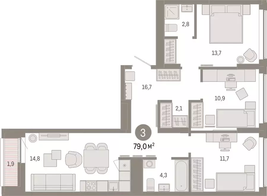 3-комнатная квартира: Екатеринбург, улица Гастелло, 19А (78.95 м) - Фото 1