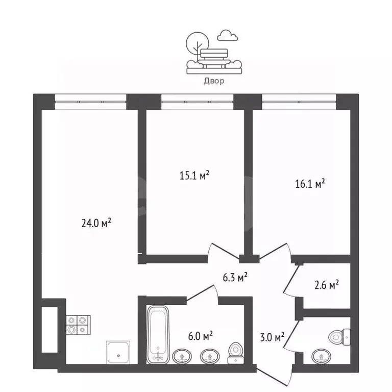2-к кв. Тюменская область, Тюмень Причальная ул., 5 (74.9 м) - Фото 2