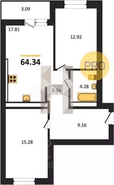 2-к кв. Калининградская область, Калининград Минусинская ул., 7 (58.61 ... - Фото 2