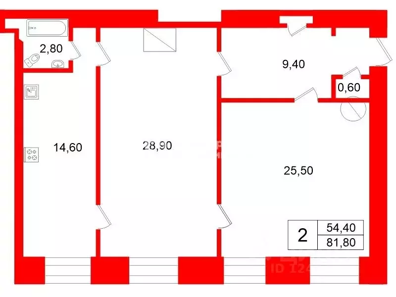 2-к кв. Санкт-Петербург ул. Чапаева, 11/4 (81.8 м) - Фото 2