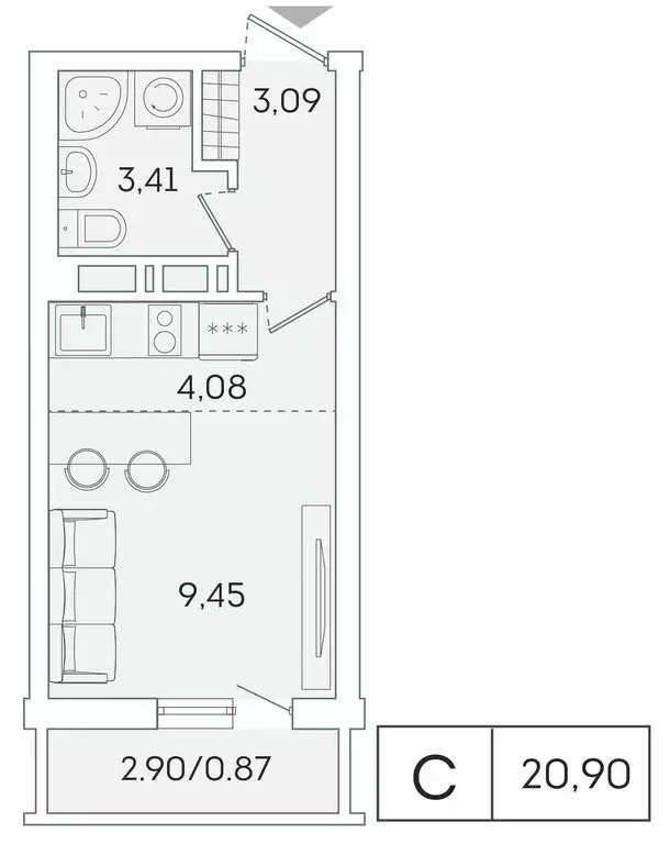 Квартира-студия: Мурино, Екатерининская улица, 11 (20 м) - Фото 0