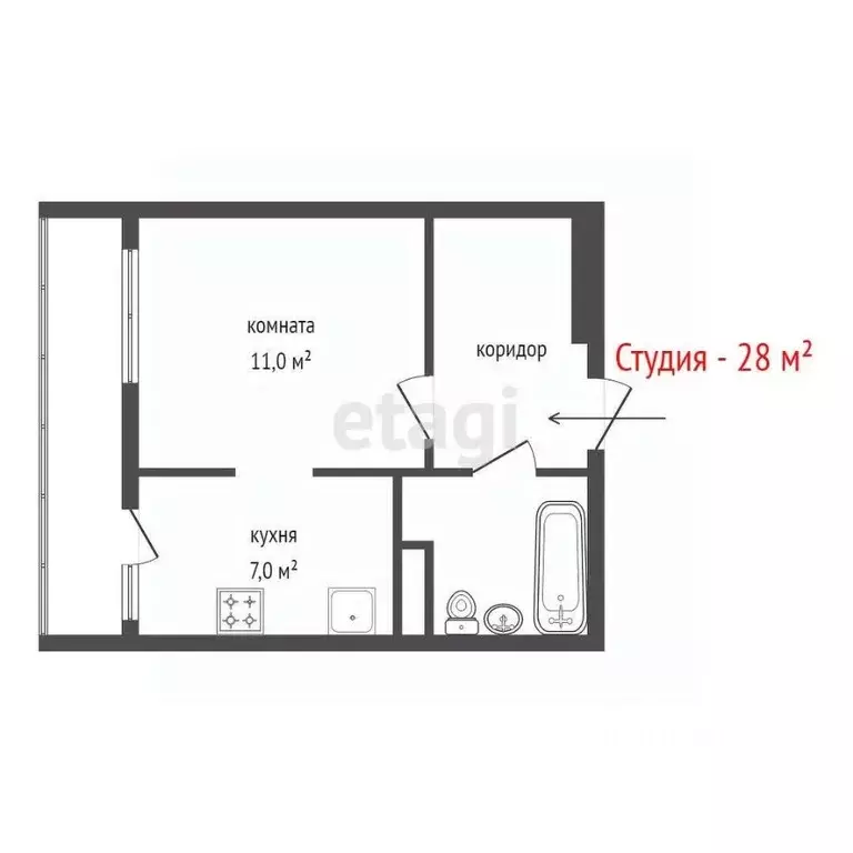 Студия Свердловская область, Березовский Восточная ул., 8к2 (28.0 м) - Фото 1