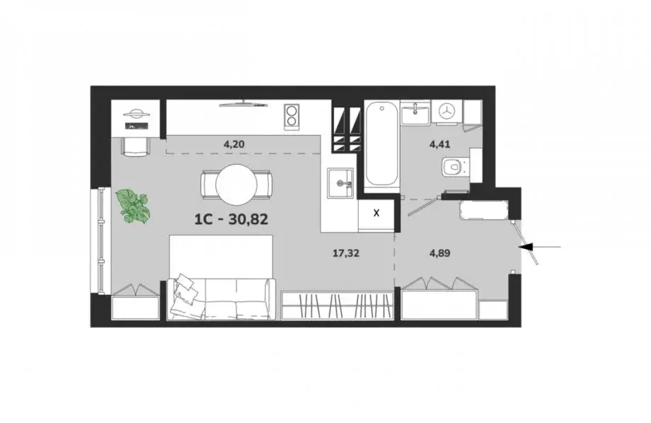 Квартира-студия: Новосибирск, Красногорская улица, 25 (30.8 м) - Фото 1