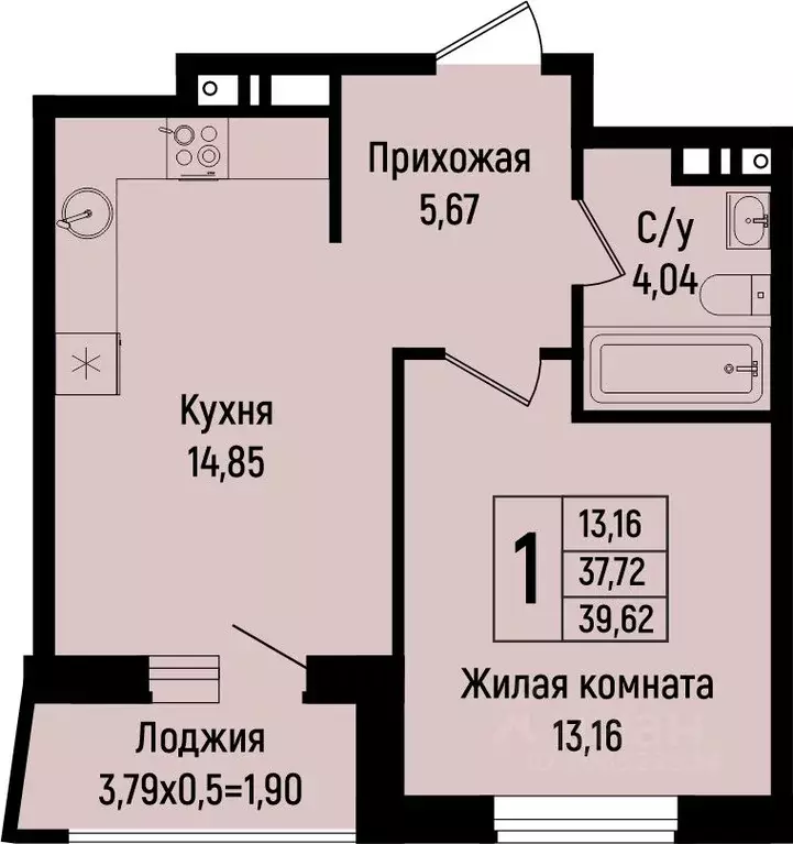 1-к кв. Краснодарский край, Краснодар ул. Михаила Барибана (39.62 м) - Фото 0