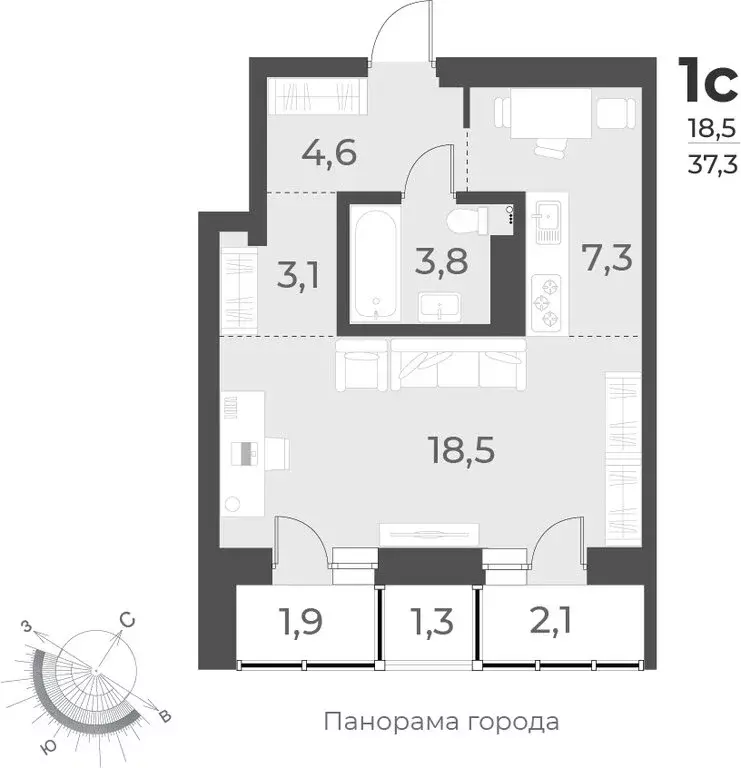 1-комнатная квартира: Новосибирск, улица Аэропорт, 62 (37.3 м) - Фото 0