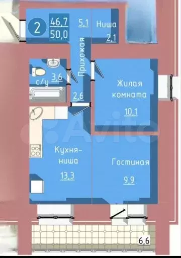 2-к. квартира, 50 м, 6/12 эт. - Фото 1