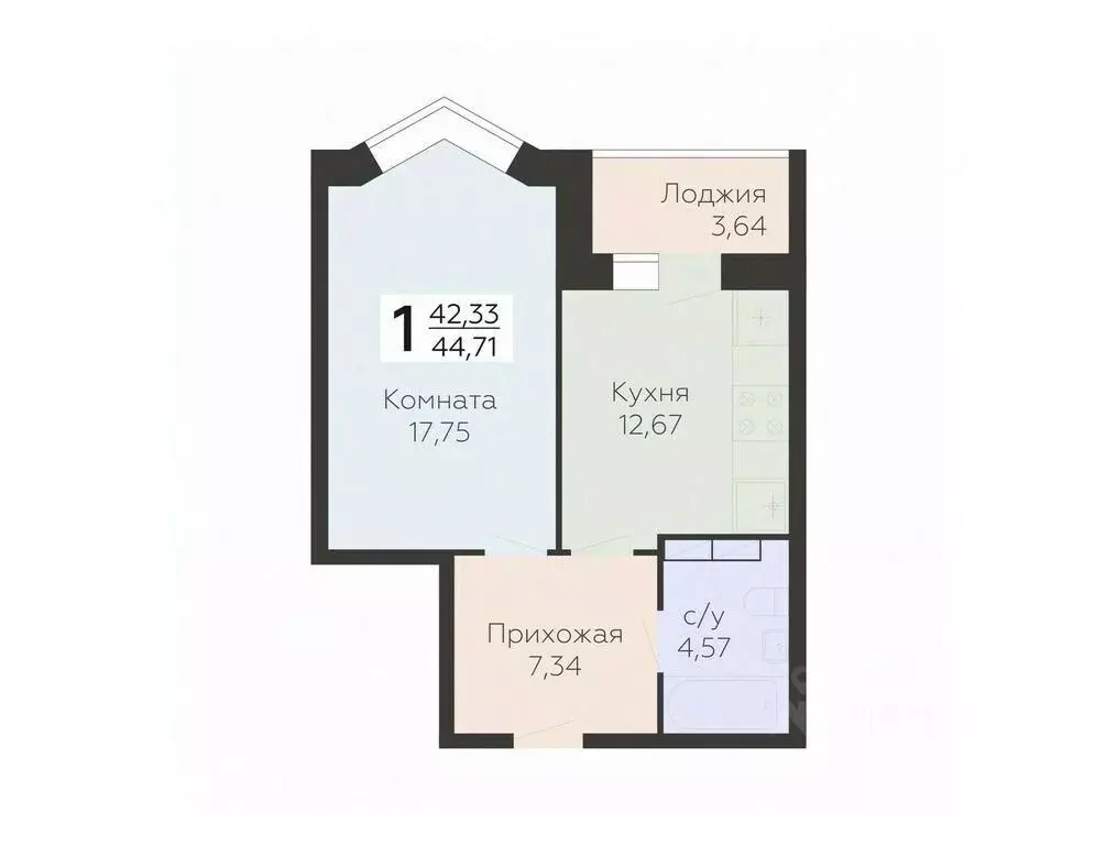 1-к кв. Орловская область, Орел ул. Панчука, 83Б (44.71 м) - Фото 0