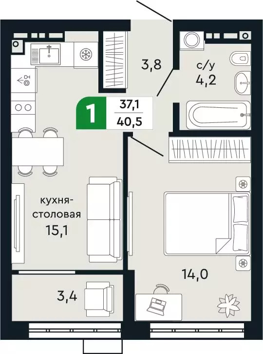 1-комнатная квартира: Верхняя Пышма, улица Бажова, 30А (40.5 м) - Фото 0