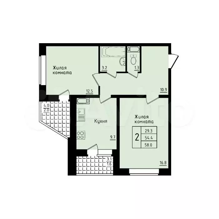 2-к. квартира, 54,1 м, 16/18 эт. - Фото 1