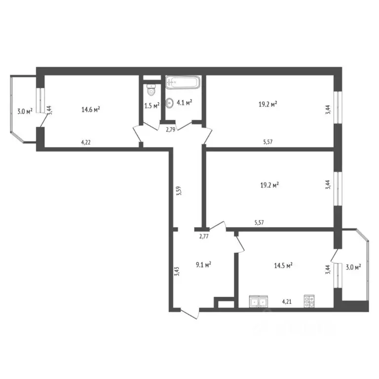 3-к кв. Тюменская область, Тюмень ул. Николая Семенова, 31к2 (90.3 м) - Фото 2